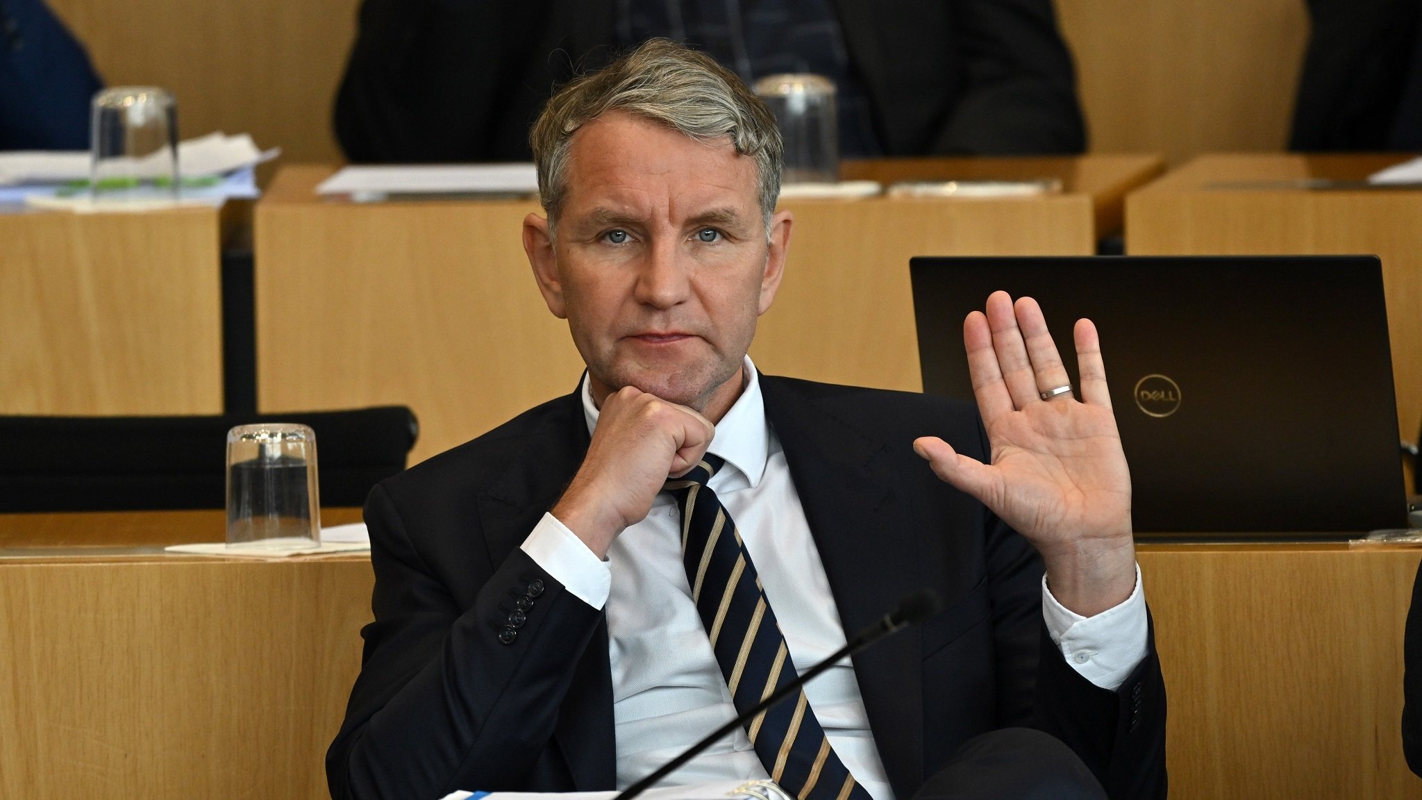 Björn Höcke, AfD-Fraktionschef, sitzt im Plenarsaal des Thüringer Landtag