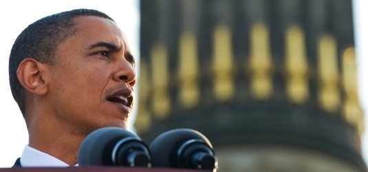 Barack Obama 2008 vor der Siegessäule (AFP)