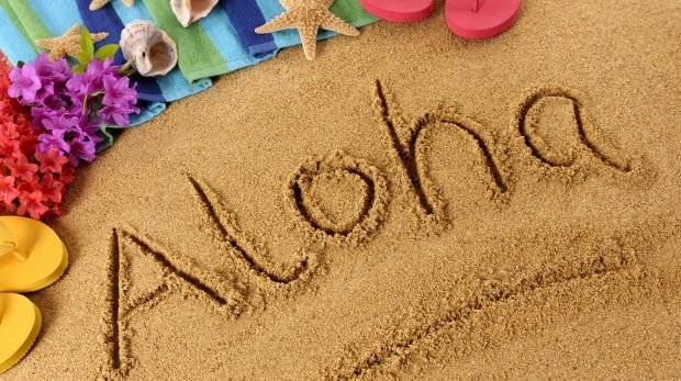 "Aloha" in Sand geschrieben