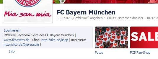 Facebook-Seite des FC Bayern München
