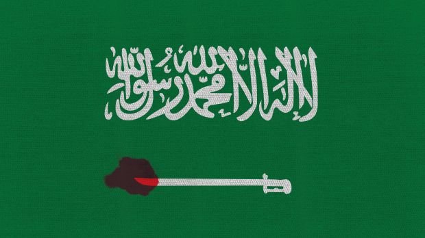 Flagge Saudi Arabiens mit Blutfleck (Symbol)