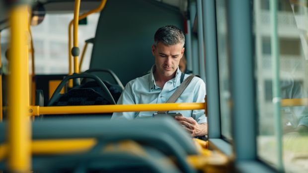 Mann sitzt im Bus