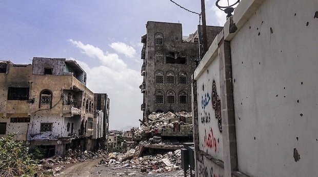 Vom Krieg zerstörte Gebäude im Jemen