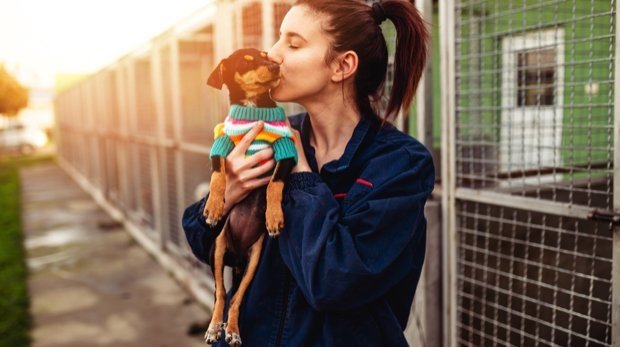 Frau mit Hund im Tierheim (Symbolbild)