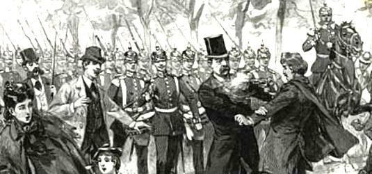 Zeitgenössische Darstellung des Attentats auf Otto von Bismarck, 1866