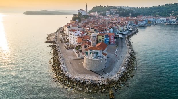 Die Bucht von Piran, um die sich Kroatien und Slowenien streiten