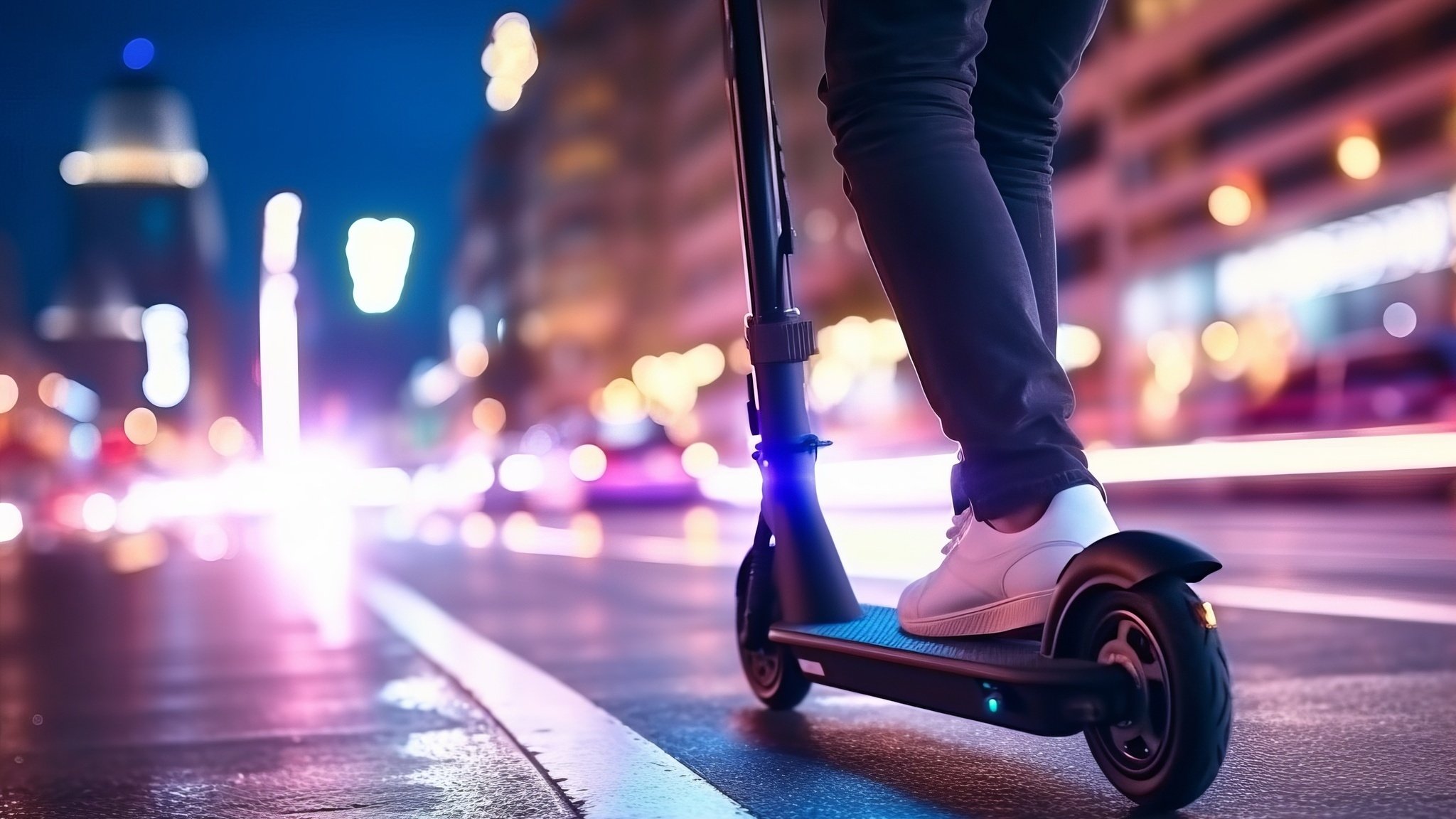 E-Scooter-Fahren bei Nacht