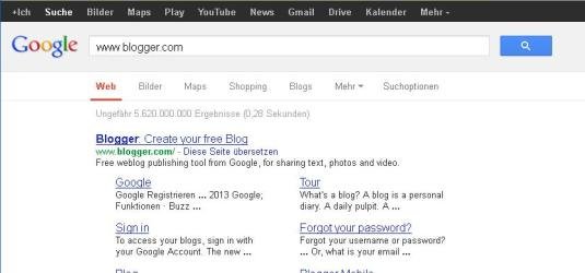 Google-Suche "blogger.com"