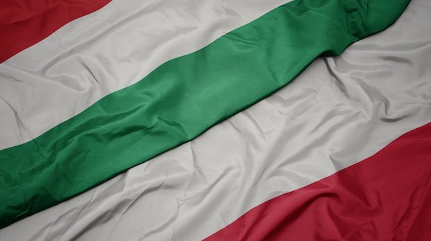 Flaggen von Ungarn und Polen