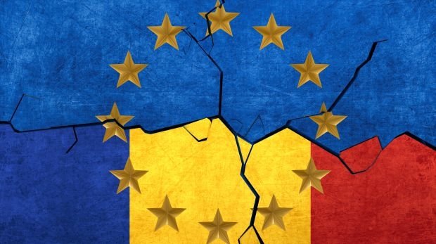 Europa- und Rumänien-Flagge