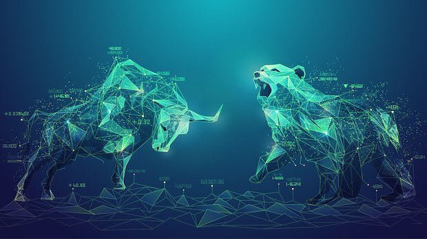 Die Börsensymbole Bulle & Bär als digitale Illustration