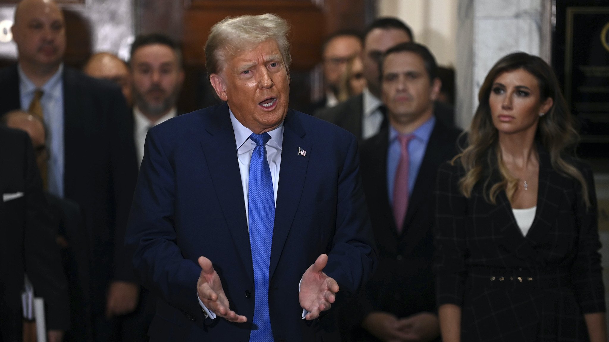 Former President Donald Trump at his civil fraud case at the State Supreme Court of New York on November 6, 2023 in New York City.