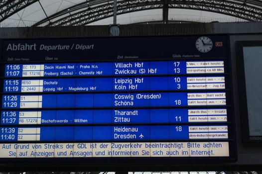 Anzeigetafel der Deutschen Bahn