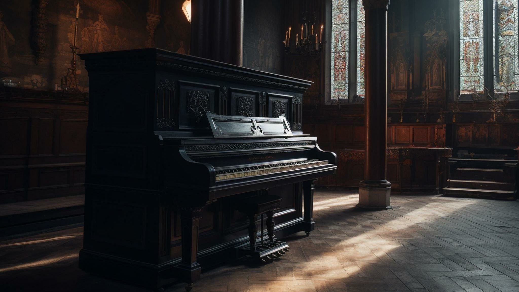 Ein Klavier in einem Gotteshaus