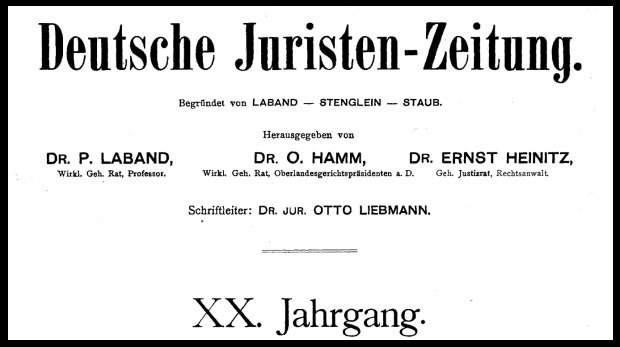 Titelblatt Deutsche Juristenzeitung Jahr 1915
