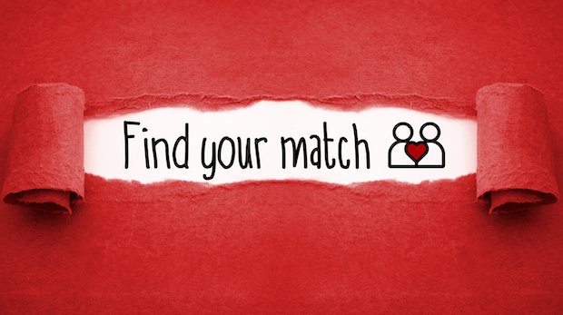 Find your match als Worte auf rotem Hintergrund