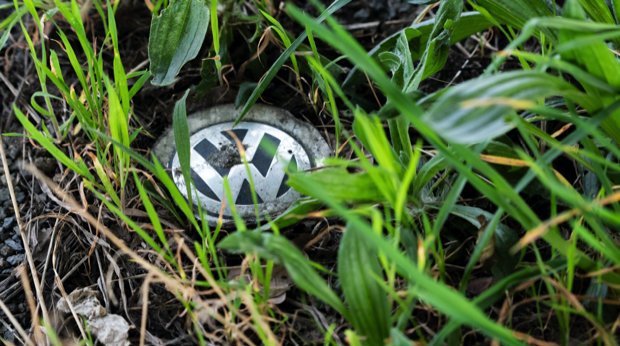 Ein VW-Logo im Gras