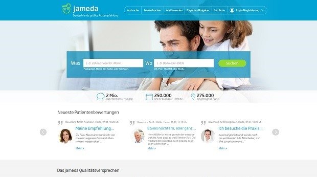 Screenshot Jameda-Startseite
