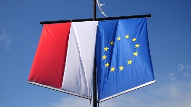 Polen- und EU-Flagge