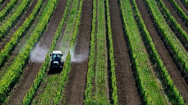 Traktor versprüht Pestizide