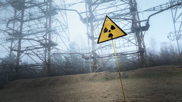 Ein Warnschild am ehemaligen Atomkraftwerk in Tschernobyl.