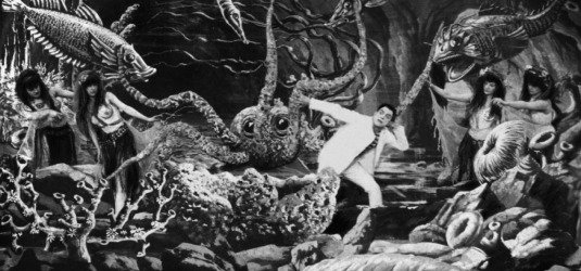 Szene aus dem Stummfilm "20,000 Leagues Under the Sea" (1907) des franz. Regisseurs Georges Méliès 