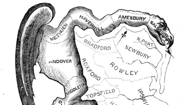 Satirische Darstellunger der Wahlbezirke von Massachusetts aus dem Jahr 1812