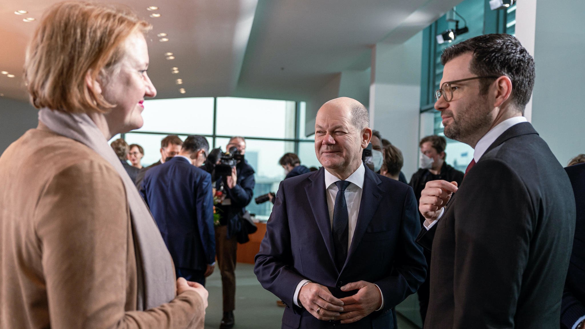 Lisa Paus, Olaf Scholz und Marco Buschmann von der Ampel-Koalition