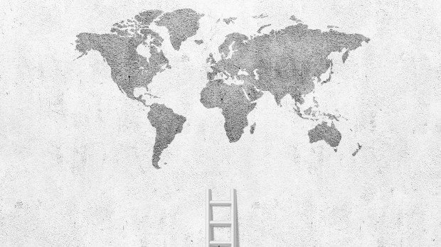 Weltkarte mit Leiter