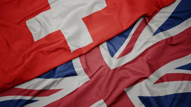 Flaggen von Großbritannien und der Schweiz