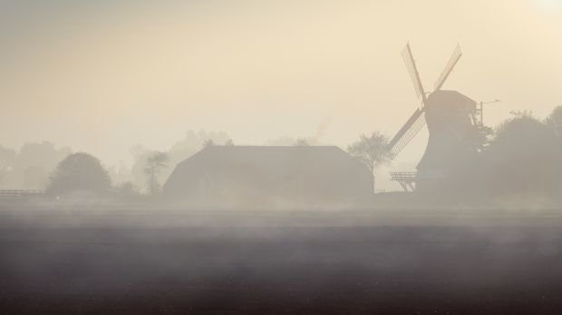 Ostfriesische Windmühle im Nebel