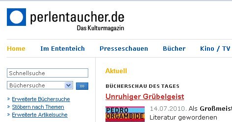 Screenshot www.perlentaucher.de
