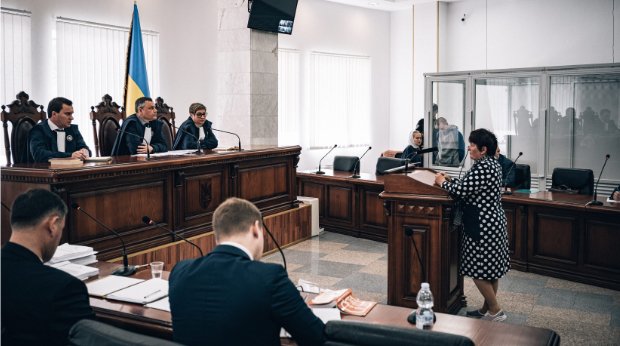 Verhandlungen am zweiten Prozesstag im Kriegsverbrechensprozess gegen einen russischen Soldaten in Kiew am 19.5.2022.