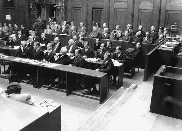 Nürnberger Prozesse: Blick in den Gerichtssaal am Eröffnungstag. 14.08.1947