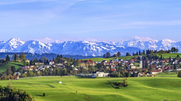 Ausblick auf Scheidegg im Allgäu, Bayern