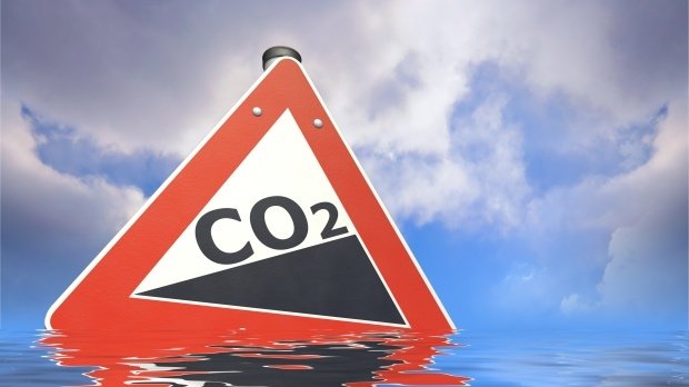 Schild mit CO2-Anstieg