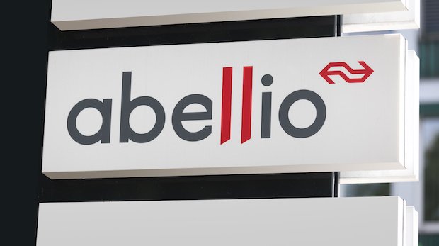 Logo und Schriftzug Abellio auf einem Schild